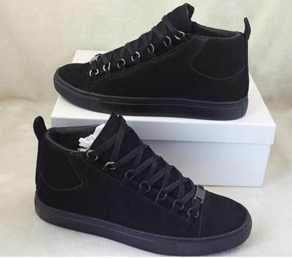 

with box] famous designer new high casual men sneakers suede leather arena sneakers lace-up luxury kanye west trainers, Black