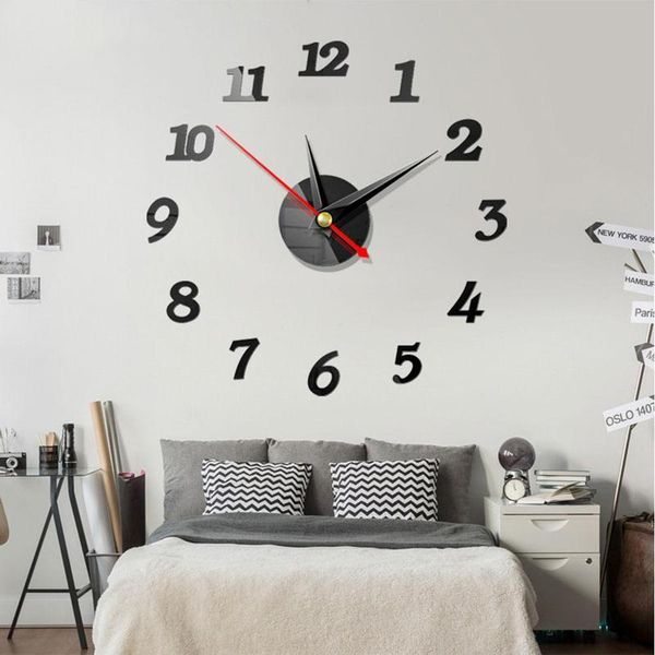 

european fashion 3d stereo decorative wall clock acrylic digital mirror wall sticker clock home modern decoration