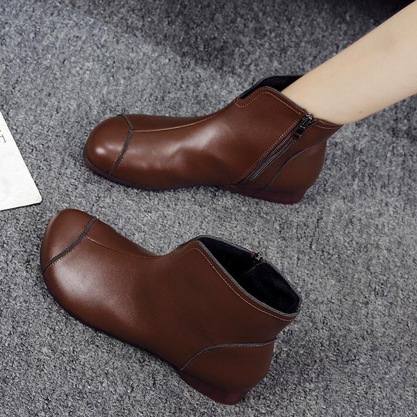 

2020 winter retro ankle boots black woman shoes national flat boot grandmather comfortable female shoes brown botas mujer 8760l