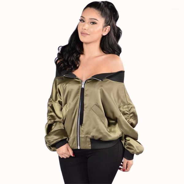 

wholesale- women basic green navy blue black coats long sleeves autumn winter shoulder off bomber jackets biker coats ladies zipper up1, Black;brown