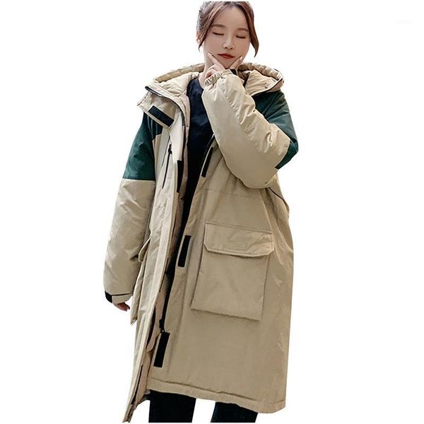 

women winter warm parkas hooded loose mid-length vintage zipper matching tooling long cotton women coats and jackets winter1, Black