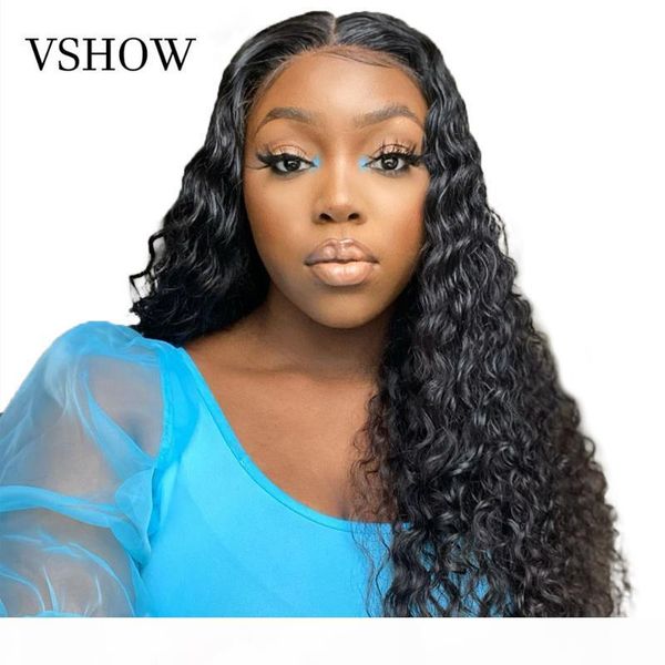 

brazilian deep wave 4*4 lace closure wig curly pre pluceked lace closure 250 density human hair wigs for black women vshow hair, Black;brown