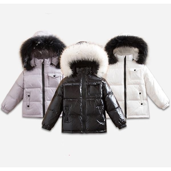 

baby kids winter duck down hooded fur coats boys girls children thick waterproof toddler baby warm jackets 0927, Blue;gray