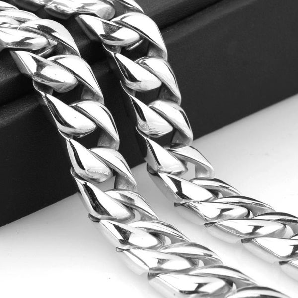 

7-40 inches miami curb cuban link chain for men 15mm wide necklace or bracelet jewelry trendy stainless steel gold color, Silver