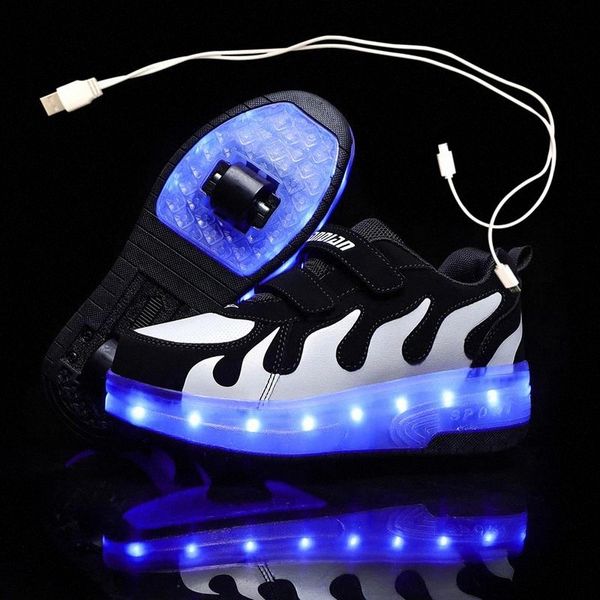 

children pink two wheels luminous glowing sneakers grey pink led light roller skate shoes kids led shoes boys girls usb charging #0s18