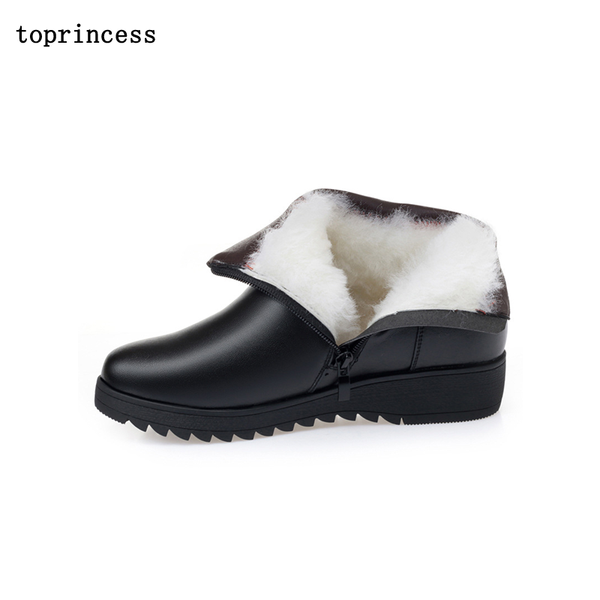 

bn06 incess fashion winter fall boots with zipper leather ankle ladies 2020 furry fur ankle boots 2020 platform boot, Black