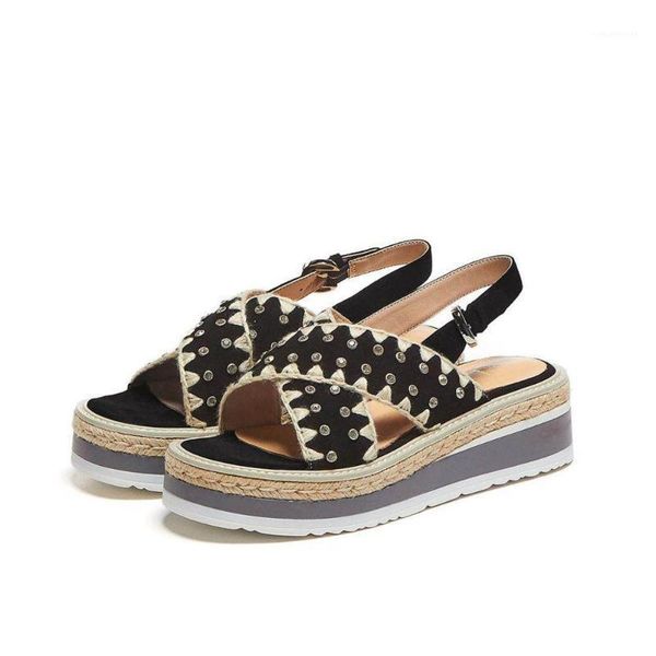 

sandals diamond decoration platform for female woven casual comfortable beach1, Black