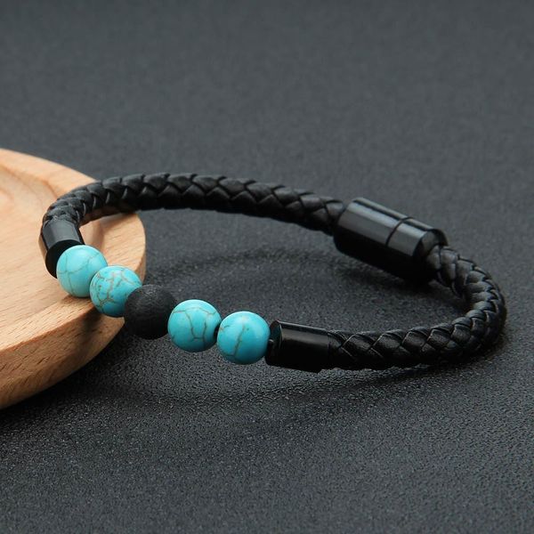 

2020 new style magnetic buckle men's leather bracelet natural volcanic stone beaded men's hand jewelry factory outlet bbyfmf alice