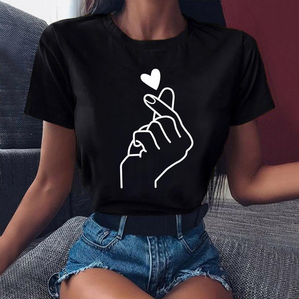 

ladies gesture heart printed black t shirts women's t-shirt harajuku love t shirt women summer femme casual clothes, White