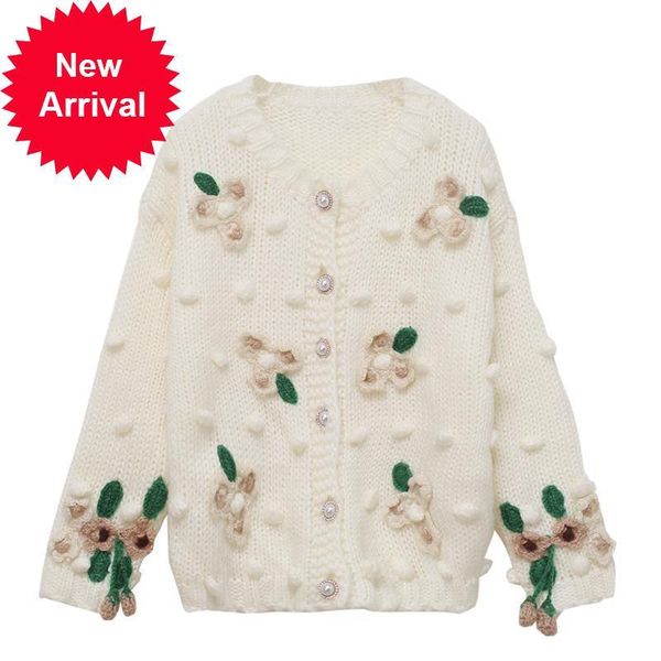 

2021 new autumn winter runway new luxury flower chic sweet female temperament warm knitted coat t62y, White;black