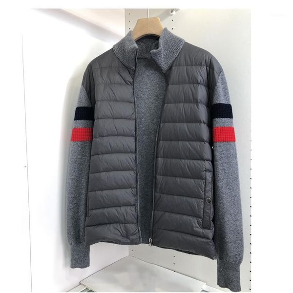 

men cashmere sweater with 90% white duck down filling color block zipper cardigan men fashion winter clothes1, White;black
