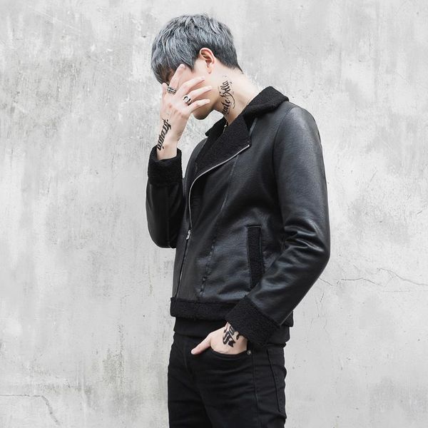 

new 2020 leather jacket men winter thicken coats windproof short jacket male, Black