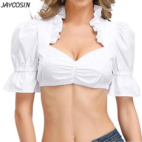 

jaycosin tradition white dirndl blouse costume traditional bavarian oktoberfest blouse women puff short sleeve clothes