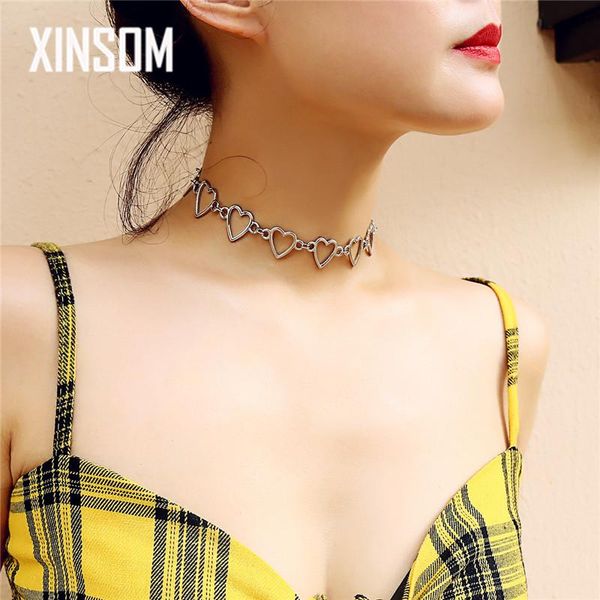 

xinsom korean sweet love heart choker necklace statement girlfriend gift cute silver color necklace jewelry collier femme 2020, Golden;silver
