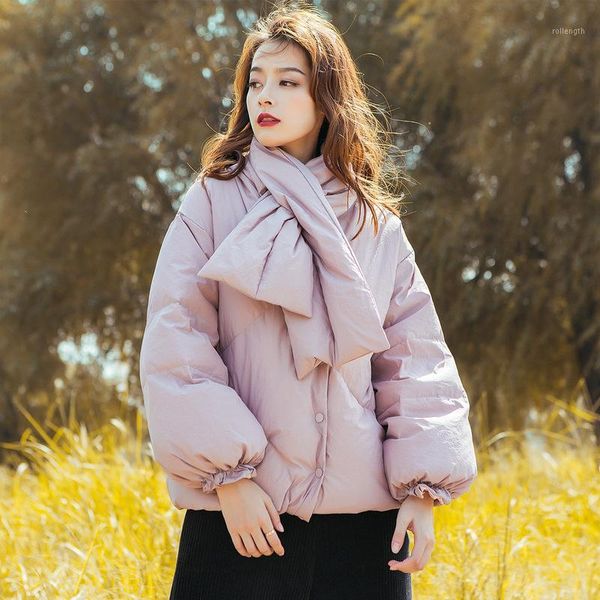 

original art extremely brief paragraph down jacket female white duck down hubble-bubble sleeve loose scarf # md118249-041, Black