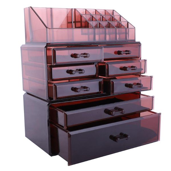 

cosmetic bags & cases [us-w]3pcs / set plastic cosmetics storage rack 6 small 2 large drawers clear brown190812314