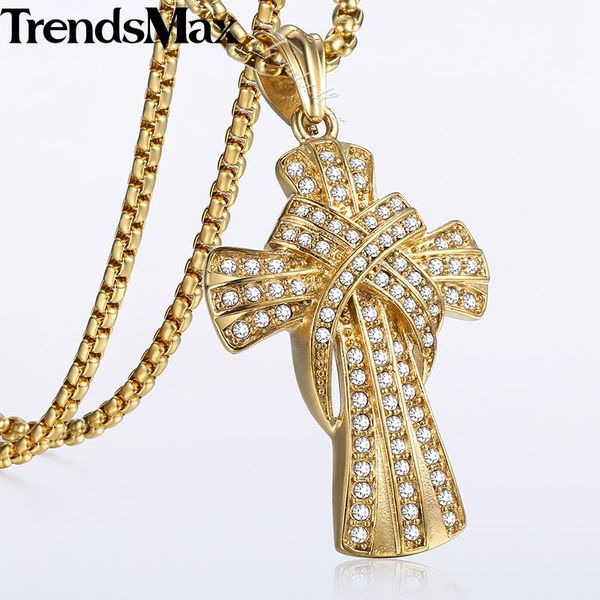 

trendsmax crucifix slide cz cross pendant necklaces for men gold 316l stainless steel mens pendant necklace 2020 jewelry khp555a, Silver