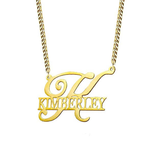

custom name necklace big initial letter pendant for women girls gift nameplate kids friends jewelry 18k gold plated stainless steel, Silver