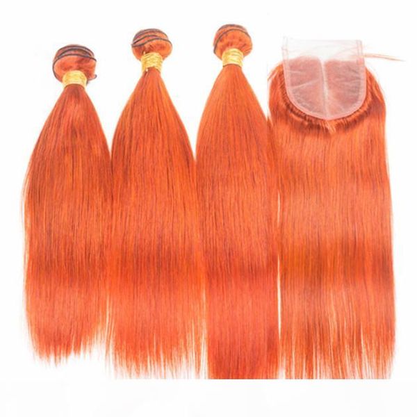 

silky straight virgin peruvian orange human hair weaves with closure orange colored human hair bundles deals with lace front closure 4x4, Black
