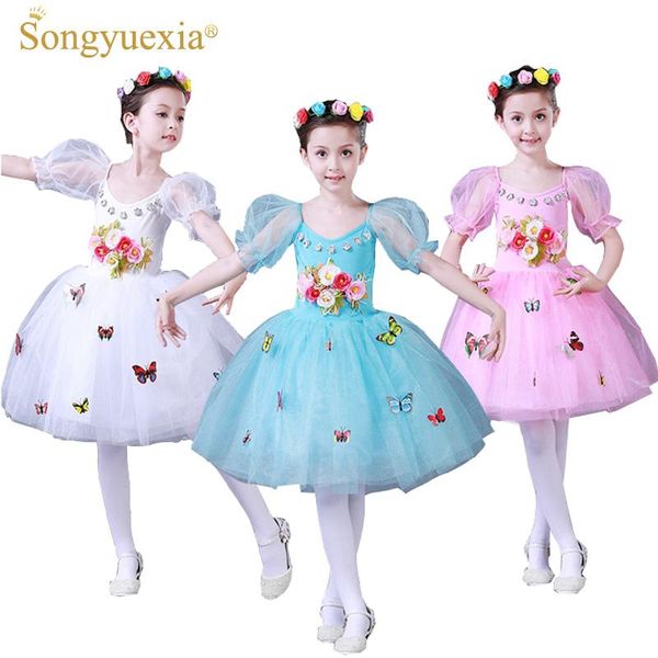 

songyuexia children ballet modern dance dress thick and disorderly flower skirt fairy party performance costumes birthday gift, Black;red