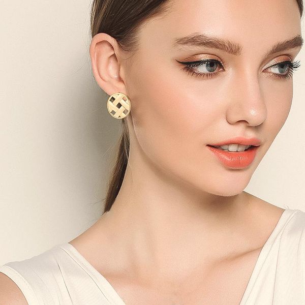 

stud fashion cute gold color earrings 2021 trendy jewelry geometric round for women female statement, Golden;silver