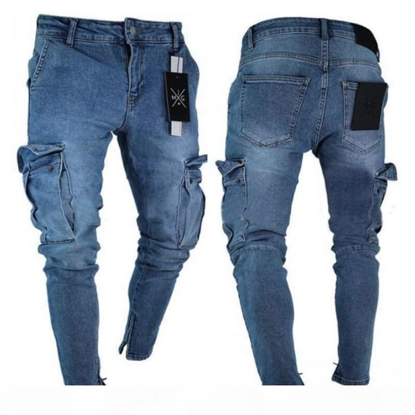 

new mens jeans distressed ripped biker jeans slim fit motorcycle biker denim jeans fashion stylist pants, Blue