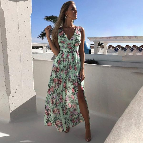 

casual dresses dress summer women for beach boho long maxi evening party sundress floral print dress#g3, Black;gray