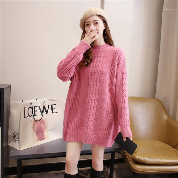 

casual women's sweater 2020 autumn and winter new thick sweater mid-length loose and versatile lazy knit1, White;black