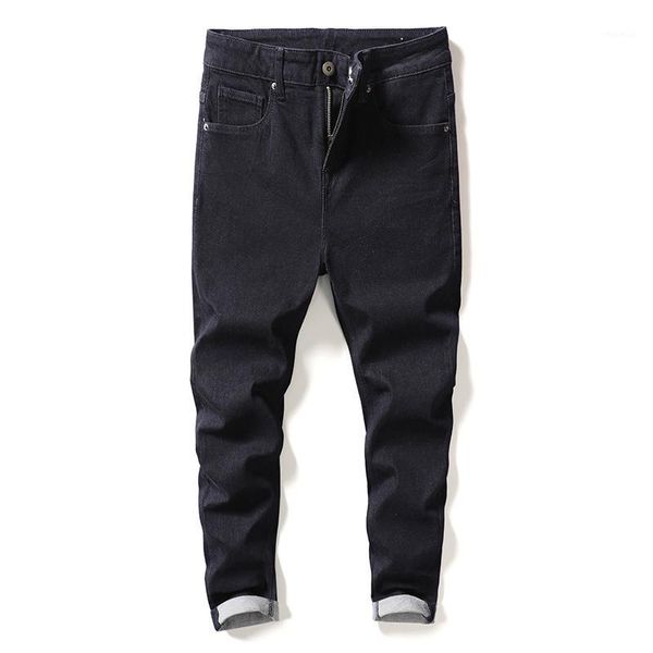 

voreloce non-fading 98% cotton comfortable tapered black jeans brand clothing high-quality men's straight slim denim jeans jj0111, Blue