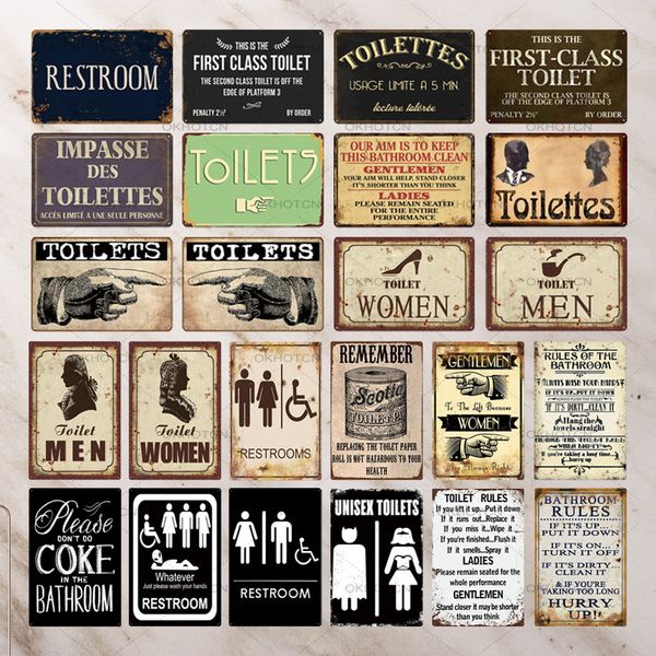 

2021 funny toilet rules sign plaque metal vintage bathroom metal sign tin sign wall decor for toilet bathroom restroom chic modern painting