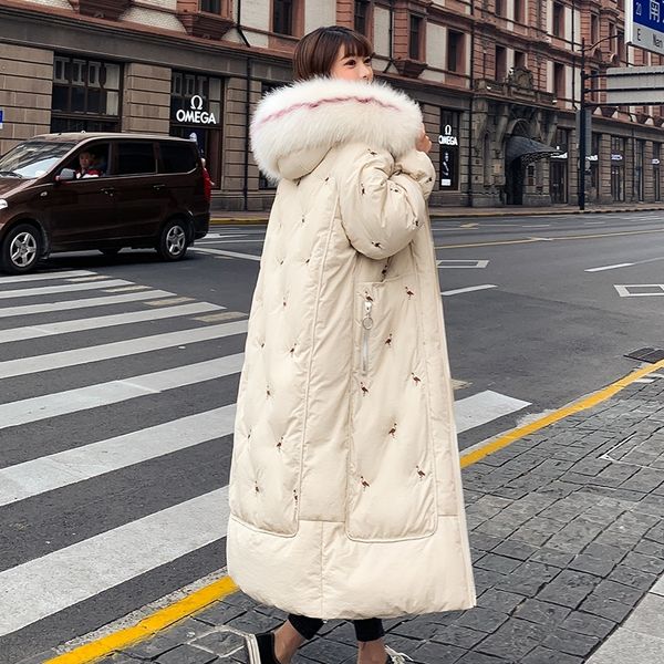 Jaqueta de inverno feminina X-Long Cópia de Animais Com Capuz Mulher Parkas Loose Plus Size com Collar Peles Casual Casaco Grosso Senhoras Outwear 201019