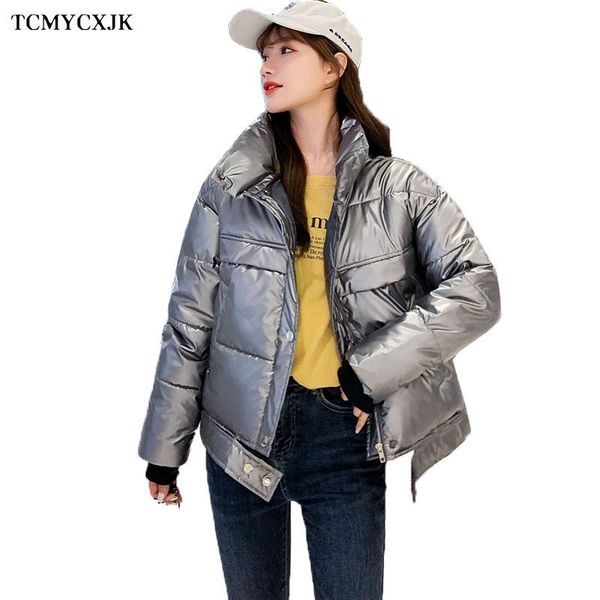 

глянцевая обрезанные short cotton parka куртки женские 2020 новая зима корейской версии сыпучие стоячий воротник пальто толстый теплый хлеб, Black