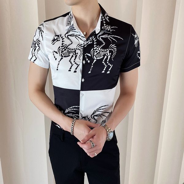 

2020 net red sloppy shirt male korean version of the slim retro flower shirt short sleeve trend wild handsome summer, White;black