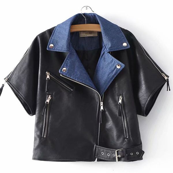 

elegant women's autumn new leather stitching bomber jacket thin pu jacket tide female lapel 201013, Black;brown