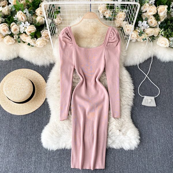 

2021 new thin female singiny mesh pencil dress puff-neck elastic warm winter jumper nightgown 6rgw, Black;gray