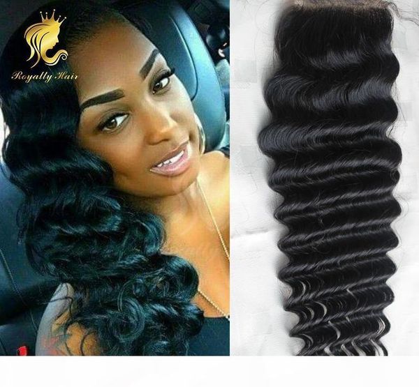 

natural black color hair indian deep wavelace closure human hair 4x4 middle three part bleached knots lace closure, Black;brown