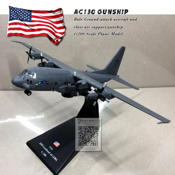 Amer 1/200 Escala Modelo Militar Brinquedos AC-130 Gunship Ataque Aeronaves Fighter Diecast Metal Plane Modelo Toy para Coleção LJ200930