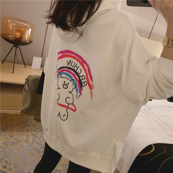

kq5yw ad sweater rainbow gate hooded sports mid-length for women 2020 large fat sweatshirtt-shirt sweatshirtsize plus sweatshirt batu sleeve, Black