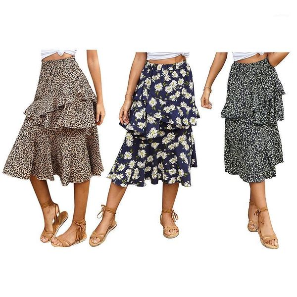 

high waist women skirts summer chiffon skirt casual holiday floral skirt1, Black