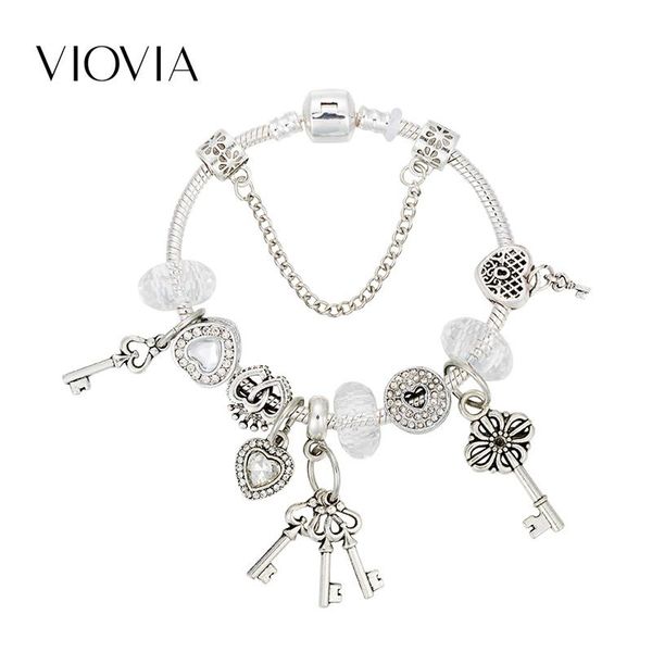 

viovia diy locks & keys charm bracelet with nice murano beads snake chain bracelet for women jewelry gift b19026, Golden;silver