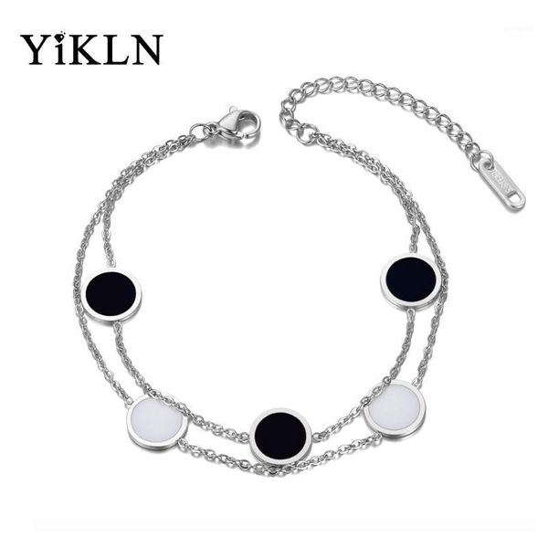 

charm bracelets yikln fashion double layer stainless steel white & black acrylic for women bohemia chain link bracelet yb200311, Golden;silver