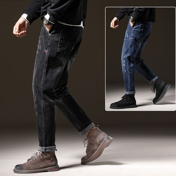 

осень зима утолщенной джинсы мужские свободные прямые джинсы ног и jeanspants и jeanstrend шнурком штаны harlem корейских мужчин mosge, Blue