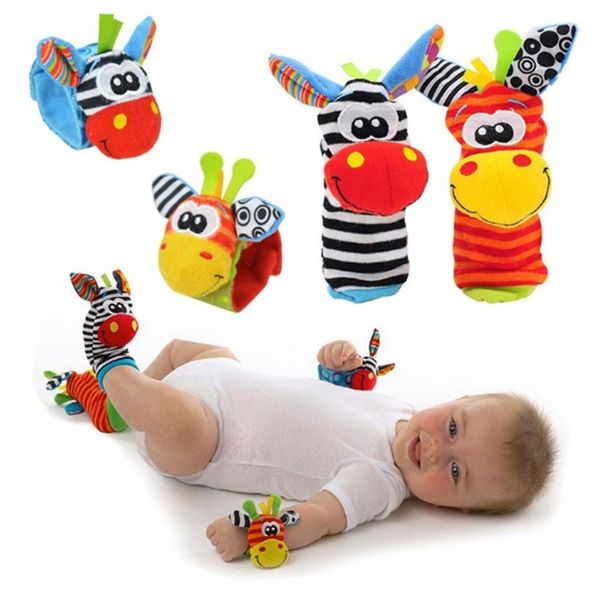 

cartoon newborn baby socks cute wrist strap rattles baby kids toys 0-24m infant animal socks plush toy gifts toddler soft rattle y201009, Pink;yellow