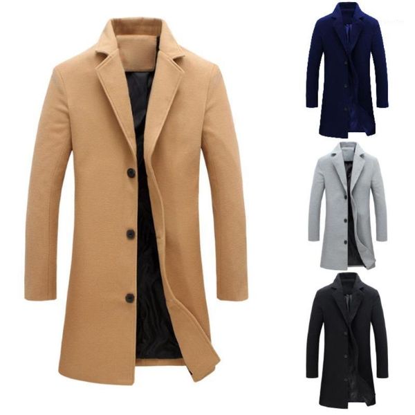 

thickened mens coats and jacket winter warm solid color woolen trench blends s-lim long coat outwear overcoat men coats jackets1, Black