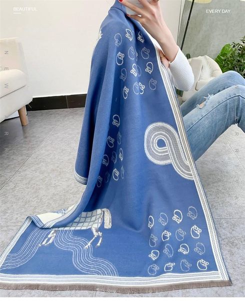 

scarves winter scarf women soft cashmere warm foulard horse print wraps thick long shawls bufanda stoles, Blue;gray