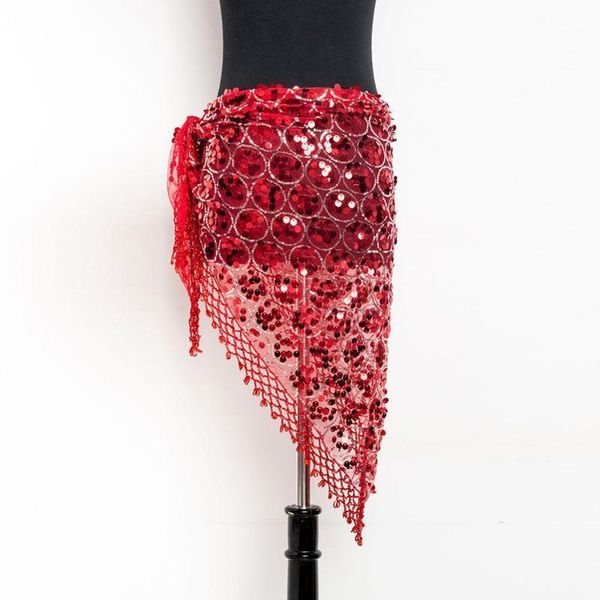 

women fashion sequin beaded bellydance hip scarf belly dance costumes practice clothes ladies triangle scarf dance clothes1, Black;red