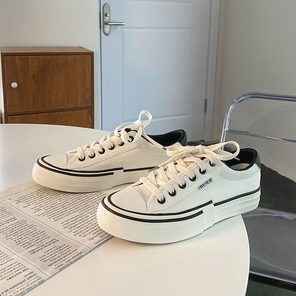 

ladies canvas shoes 2020 spring and aautumn new trend casual sports skateboard white lace-up sneakers, Black;red