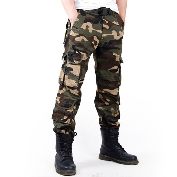 

men's cargo pant baggy casual men tactical pant multi pocket military overall male outdoors long trouser army camouflage lj201007, Black
