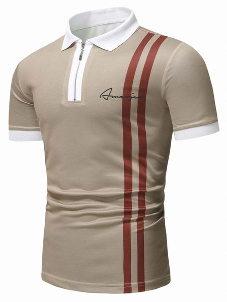 

men striped & letter graphic zipper polo shirt g31c#, White;black