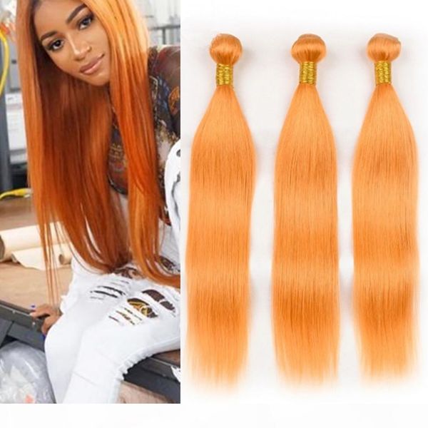 

silky straight pure orange 3 bundles malaysian virgin human hair extensions colored orange human hair weave wefts 10-30" mixed length, Black;brown